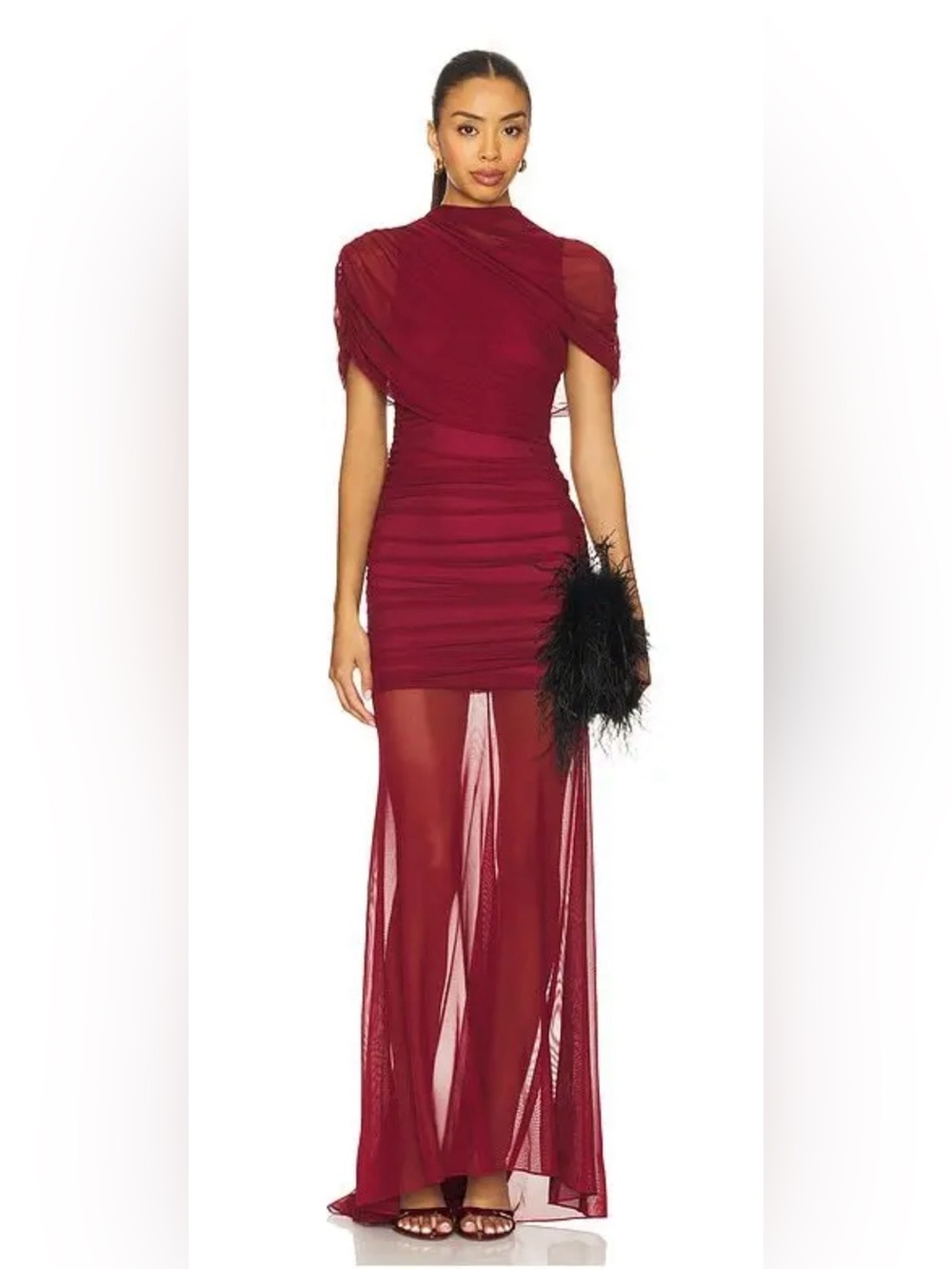 Amanda Uprichard x REVOLVE Evianna Mesh Gown Burgundy Small